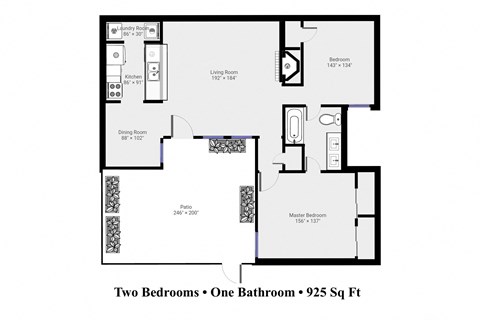 a floor plan of two bedrooms one bathroom